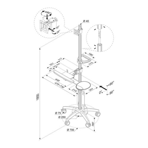 NEOMOUNTS FPMA-MOBILE1800 Station de travail mobile 10-27p