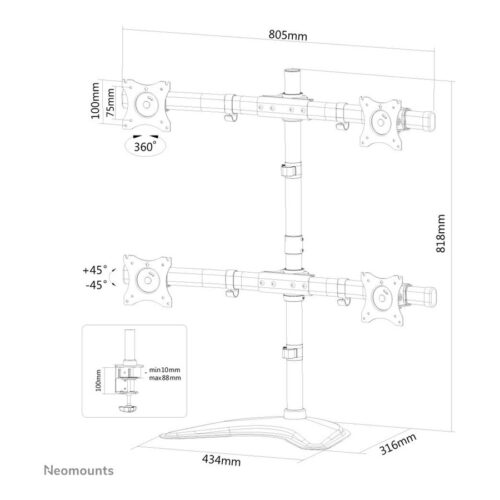 NEOMOUNTS NM-D335D4BLACK Support décran à poser 10-27p