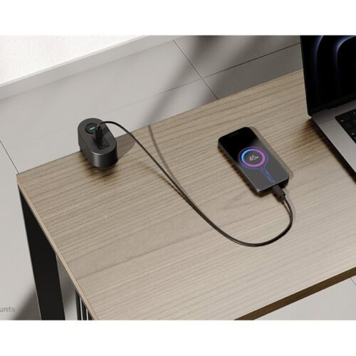 NEOMOUNTS VOLT Desk Clamp socket with Quick-charge USB Ports clamp 0-50mm 3x type-F 230V 1x USB-A 18W 2x USB-C 20W