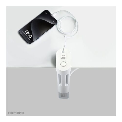 NEOMOUNTS VOLT Desk Clamp socket with Quick-charge USB Ports clamp 0-50mm 3x type-F 230V 1x USB-A 18W 2x USB-C 20W