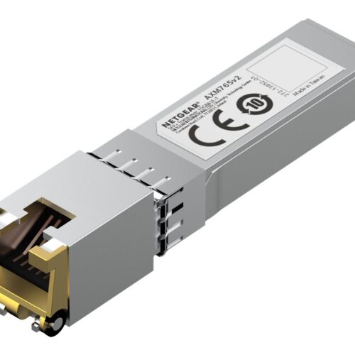 NETGEAR 10GBASE-T SFP+ Transceiver AXM765v2 delivers 10G copper connectivity with CAT6a or CAT7 cabling up to 80 meters