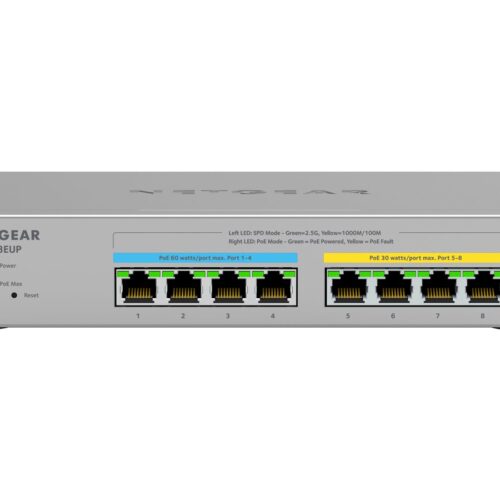 NETGEAR MS108EUP 8-Port Ultra60 PoE++ Multi-Gigabit 2.5G Ethernet Plus Switch with 230W PoE-Budget 1G/2.5G-Ports for WiFi-6-AP