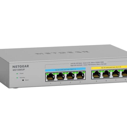 NETGEAR MS108EUP 8-Port Ultra60 PoE++ Multi-Gigabit 2.5G Ethernet Plus Switch with 230W PoE-Budget 1G/2.5G-Ports for WiFi-6-AP