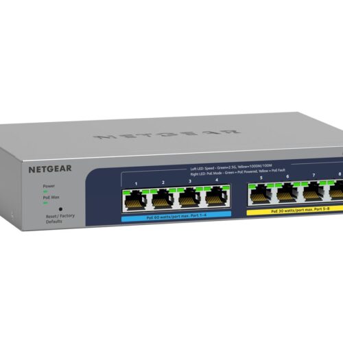 NETGEAR MS108EUP 8-Port Ultra60 PoE++ Multi-Gigabit 2.5G Ethernet Plus Switch with 230W PoE-Budget 1G/2.5G-Ports for WiFi-6-AP