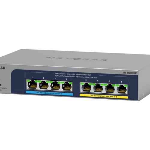 NETGEAR MS108EUP 8-Port Ultra60 PoE++ Multi-Gigabit 2.5G Ethernet Plus Switch with 230W PoE-Budget 1G/2.5G-Ports for WiFi-6-AP