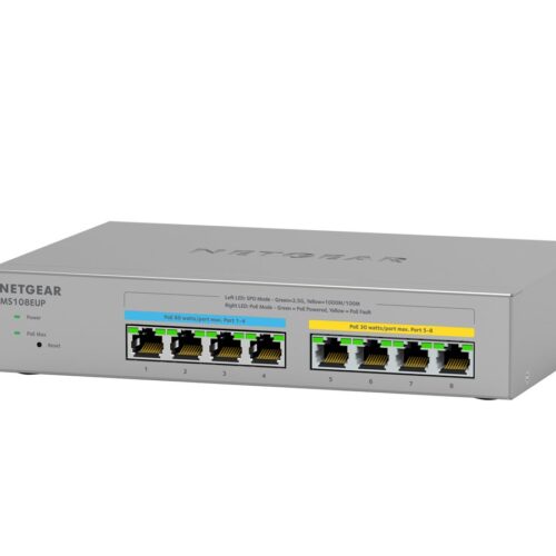NETGEAR MS108EUP 8-Port Ultra60 PoE++ Multi-Gigabit 2.5G Ethernet Plus Switch with 230W PoE-Budget 1G/2.5G-Ports for WiFi-6-AP