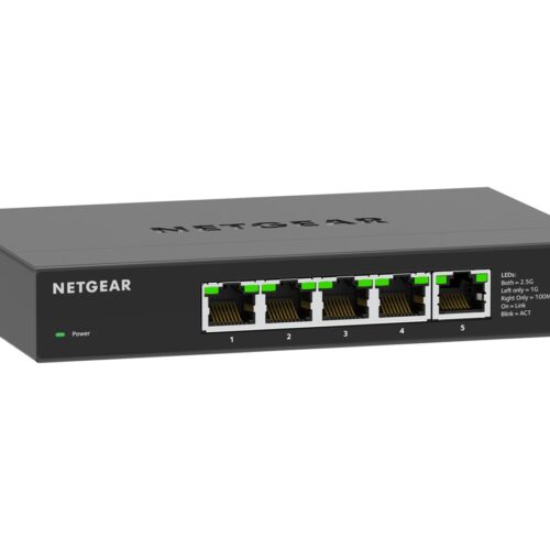 NETGEAR MS305 5-port multi-gig 2.5G Unmanaged Switch Metal Housing Fanless for Desktop and Wall Mounting