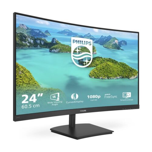 PHILIPS 241E1SCA Écran LED – incurvé – 24p – Full HD – 5 Hz – VA – 250 cd/m2 – 3000:1 – 4ms- VGA – HDMI- HP
