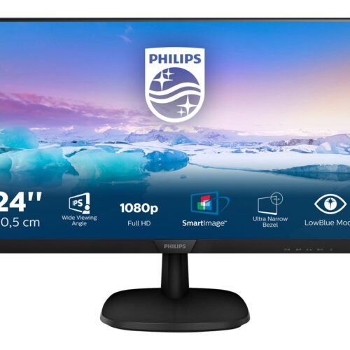 PHILIPS 243V7QJABF – Écran LED – 24 – 1920 x 1080 Full HD (1080p) – IPS – 250 cd/m² – 1000:1 – 5 ms – HDMI, VGA, DisplayPort – HP