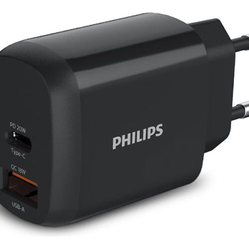 PHILIPS Chargeur secteur 18W 1 port USB Type C et 1 USB-A