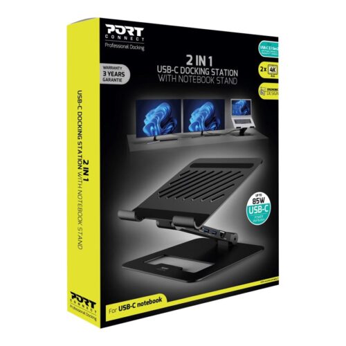 PORT DESIGNS 2in1 Docking Station with Integrated Notebook Stand Stand for Notebooks from 10 to 15.6p with USB type C Office