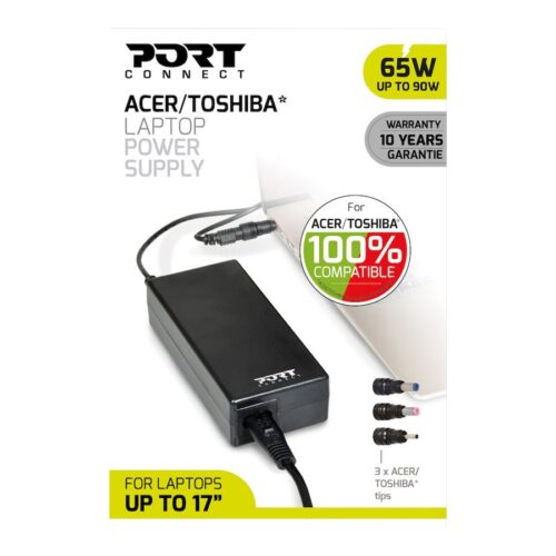 PORT DESIGNS Compatible with ACER and TOSHIBA notebooks EU Plug 65W power supply for notebooks up to 90W