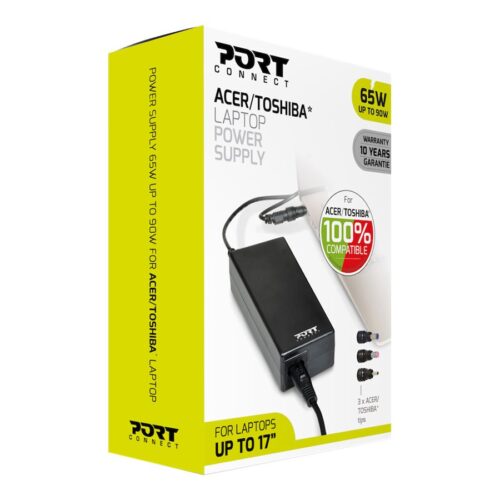 PORT DESIGNS Compatible with ACER and TOSHIBA notebooks EU Plug 65W power supply for notebooks up to 90W