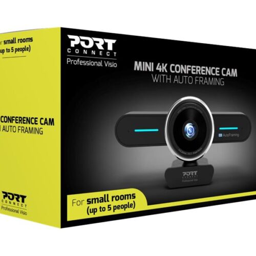 PORT DESIGNS Mini 4K Conference Cam With Autoframing Professional Webcam With Integrated Microphone Ultra High-Resolution Camera