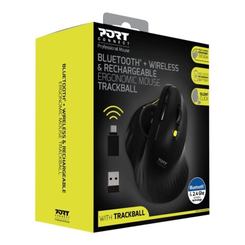 PORT DESIGNS Mouse Ergonomic Rechargable Bluetooth Track Black