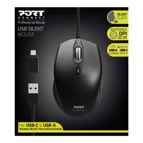 PORT DESIGNS Mouse Office Pro Silent Wired – Black