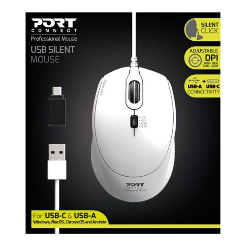PORT DESIGNS Mouse Office Pro Silent Wired – White