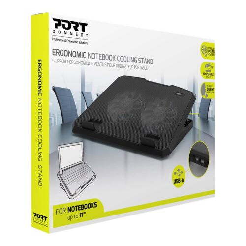 PORT DESIGNS Professional Ergonomic Cooling Notebook Stand for notebooks up to 17p Dual silent cooling fans USB-A
