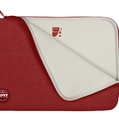 PORT DESIGNS Trendy Cotton Neoprene Laptop Sleeve 13p-14p L-shaped opening for easy access Stretchy cotton neoprene material Red