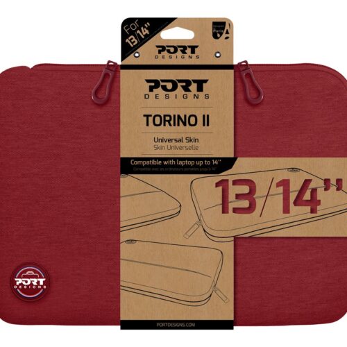 PORT DESIGNS Trendy Cotton Neoprene Laptop Sleeve 13p-14p L-shaped opening for easy access Stretchy cotton neoprene material Red
