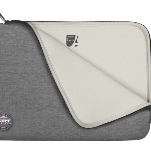 PORT DESIGNS Trendy Cotton Neoprene Laptop Sleeve 15.6p L-shaped opening for easy access Stretchy cotton neoprene material Grey