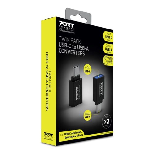 PORT DESIGNS Twin Pack – USB Type C to USB Type A Female Converters