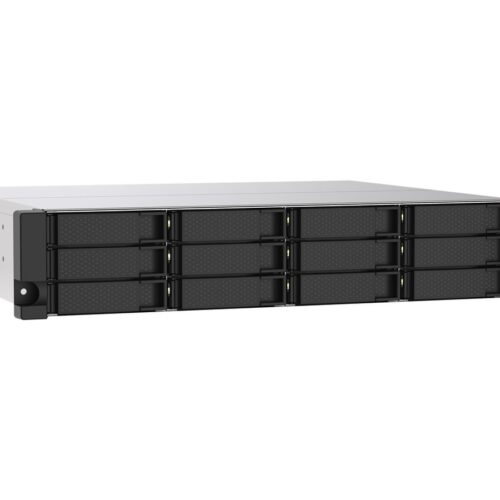 QNAP 12-bay Rackmount NAS AMD Ryzen V1000 series V1500B 4C/8T 2.2GHz 8Go DDR4 RAM 2×2.5GbE LAN optional 10GbE & M.2 NVMe/SATA
