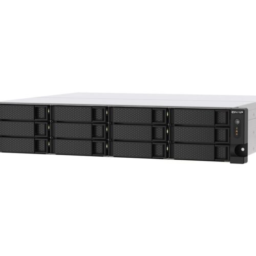 QNAP 12-bay Rackmount NAS AMD Ryzen V1000 series V1500B 4C/8T 2.2GHz 8Go DDR4 RAM 2×2.5GbE LAN optional 10GbE & M.2 NVMe/SATA