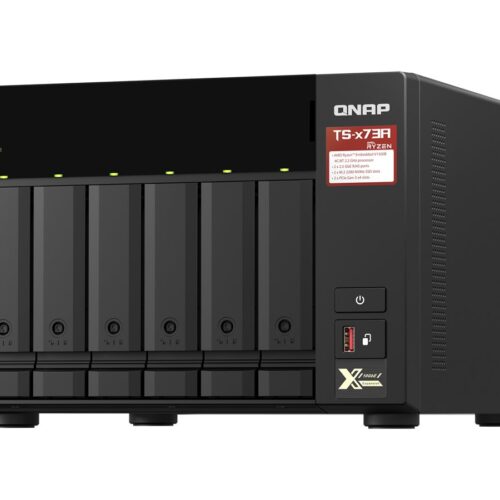 QNAP 6-bay NAS AMD Ryzen Embedded V1500B 2.2GHz 8Go 6xSATA 6Gb/s bays 2xM.2 NVMe PCIe Gen3 SSD slots 2×2.5GbE LAN optional 10GbE