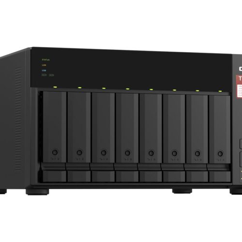 QNAP 8-bay NAS AMD Ryzen Embedded V1500B 2.2GHz 8Go 8xSATA 6Gb/s bays 2xM.2 NVMe PCIe Gen3 SSD slots 2×2.5GbE LAN optional 10GbE