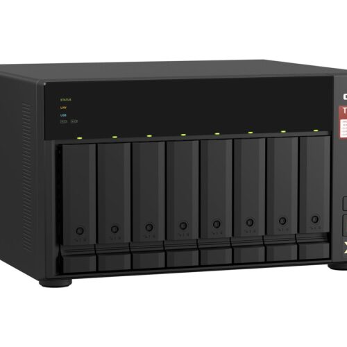 QNAP 8-bay NAS AMD Ryzen Embedded V1500B 2.2GHz 8Go 8xSATA 6Gb/s bays 2xM.2 NVMe PCIe Gen3 SSD slots 2×2.5GbE LAN optional 10GbE