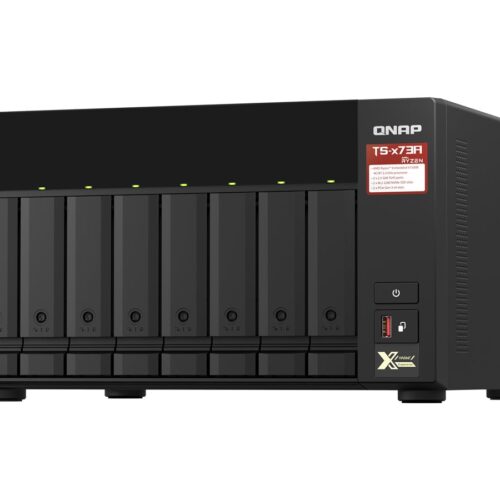 QNAP 8-bay NAS AMD Ryzen Embedded V1500B 2.2GHz 8Go 8xSATA 6Gb/s bays 2xM.2 NVMe PCIe Gen3 SSD slots 2×2.5GbE LAN optional 10GbE