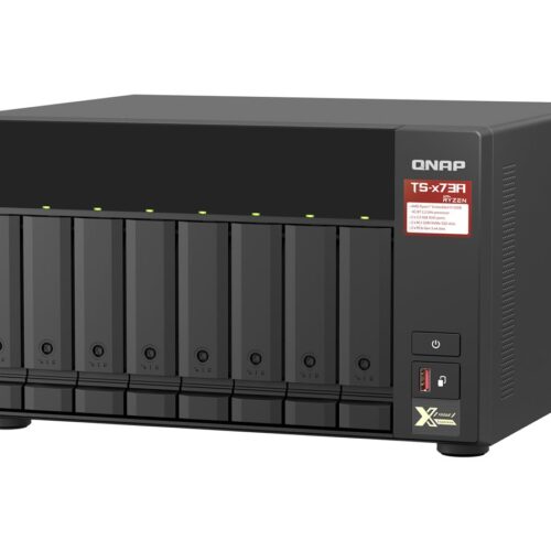 QNAP 8-bay NAS AMD Ryzen Embedded V1500B 2.2GHz 8Go 8xSATA 6Gb/s bays 2xM.2 NVMe PCIe Gen3 SSD slots 2×2.5GbE LAN optional 10GbE