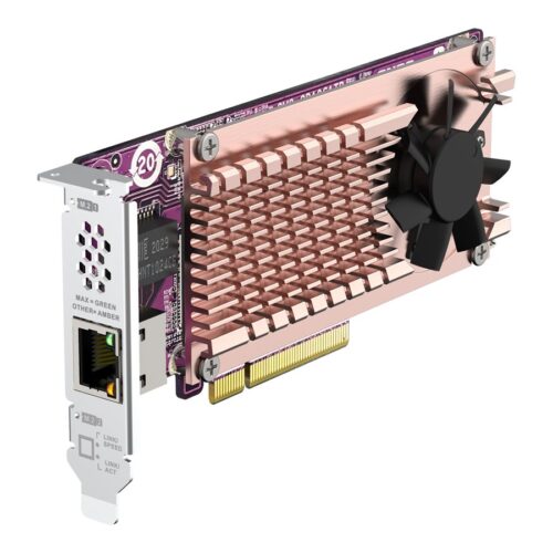 QNAP Card QM2 series 2xPCIe 2280 M.2 SSD slots PCIe Gen3x8 1xAQC113C 10GbE NBASE-T port