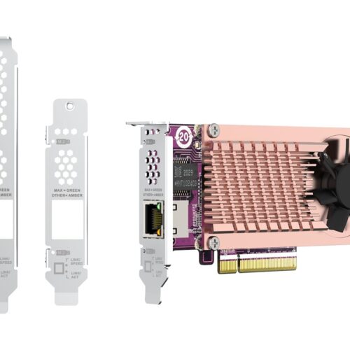 QNAP Card QM2 series 2xPCIe 2280 M.2 SSD slots PCIe Gen3x8 1xAQC113C 10GbE NBASE-T port
