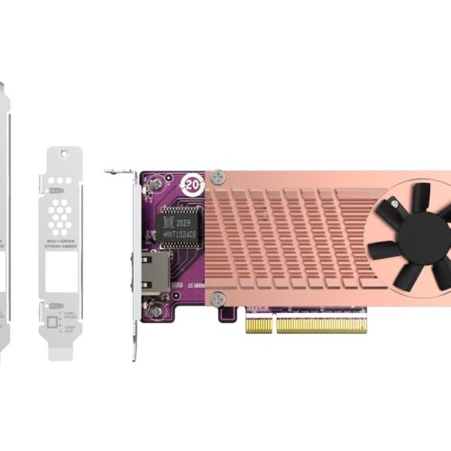 QNAP Card QM2 series 2xPCIe 2280 M.2 SSD slots PCIe Gen3x8 1xAQC113C 10GbE NBASE-T port
