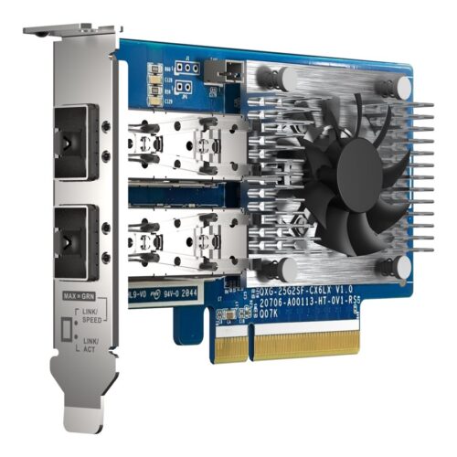 QNAP Dual-port SFP28 25GbE network expansion card low-profile form factor PCIe Gen4 x8