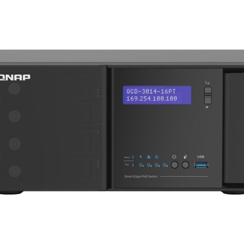 QNAP QGD-3014-16PT J4125 4×3.5p HDD 2xM.2 SATA SSD 2xUSB3.0 14 1GbE RJ45 PoE ports 2 1GbE SFP+/RJ45 combo PoE