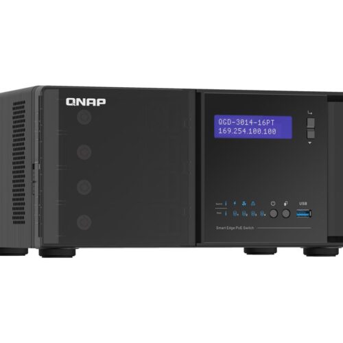 QNAP QGD-3014-16PT J4125 4×3.5p HDD 2xM.2 SATA SSD 2xUSB3.0 14 1GbE RJ45 PoE ports 2 1GbE SFP+/RJ45 combo PoE