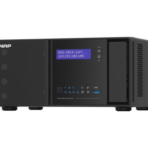 QNAP QGD-3014-16PT J4125 4×3.5p HDD 2xM.2 SATA SSD 2xUSB3.0 14 1GbE RJ45 PoE ports 2 1GbE SFP+/RJ45 combo PoE