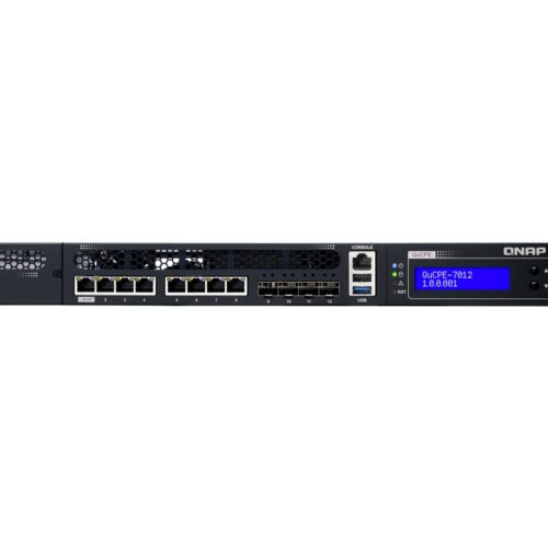 QNAP QuCPE-7012-D2146NT-32G Intel Xeon D-2146NT 8×2.5GbE RJ45 ports and 4x10GbE SFP+ ports 1x network module 1x PCIe Gen3 x8