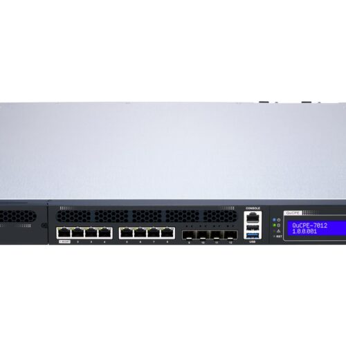 QNAP QuCPE-7012-D2146NT-32G Intel Xeon D-2146NT 8×2.5GbE RJ45 ports and 4x10GbE SFP+ ports 1x network module 1x PCIe Gen3 x8