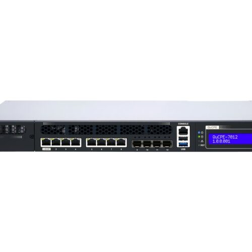 QNAP QuCPE-7012-D2146NT-32G Intel Xeon D-2146NT 8×2.5GbE RJ45 ports and 4x10GbE SFP+ ports 1x network module 1x PCIe Gen3 x8