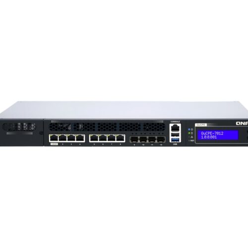 QNAP QuCPE-7012-D2146NT-32G Intel Xeon D-2146NT 8×2.5GbE RJ45 ports and 4x10GbE SFP+ ports 1x network module 1x PCIe Gen3 x8