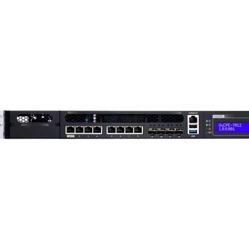 QNAP QuCPE-7012-D2146NT-32G Intel Xeon D-2146NT 8×2.5GbE RJ45 ports and 4x10GbE SFP+ ports 1x network module 1x PCIe Gen3 x8
