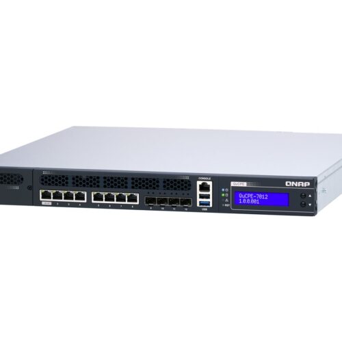 QNAP QuCPE-7012-D2146NT-32G Intel Xeon D-2146NT 8×2.5GbE RJ45 ports and 4x10GbE SFP+ ports 1x network module 1x PCIe Gen3 x8