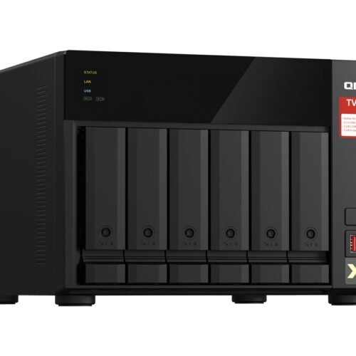 QNAP TVS-675-8G 6-bay NAS KX-U6580 8C/8T 2.5GHz 8Go 6xSATA 6Gb/s bays 2xM.2 NVMe PCIe Gen3 SSD slots 2×2.5GbE LAN optional 10GbE