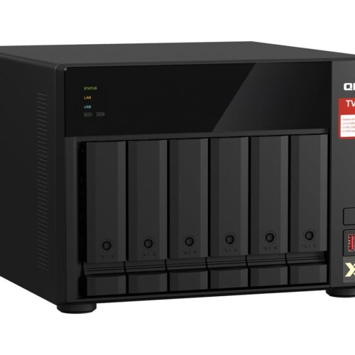 QNAP TVS-675-8G 6-bay NAS KX-U6580 8C/8T 2.5GHz 8Go 6xSATA 6Gb/s bays 2xM.2 NVMe PCIe Gen3 SSD slots 2×2.5GbE LAN optional 10GbE