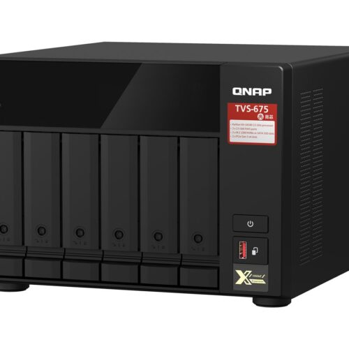 QNAP TVS-675-8G 6-bay NAS KX-U6580 8C/8T 2.5GHz 8Go 6xSATA 6Gb/s bays 2xM.2 NVMe PCIe Gen3 SSD slots 2×2.5GbE LAN optional 10GbE
