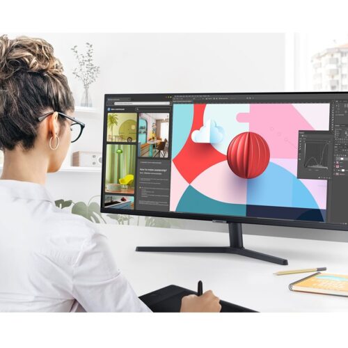 SAMSUNG S34C500GAU Ecran 34 »- – 3440 x 1440 UWQHD @ 100 Hz – VA – 300 cd/m² – 3000:1 – HDR10 – 5 ms – 2xHDMI, DisplayPort – noir
